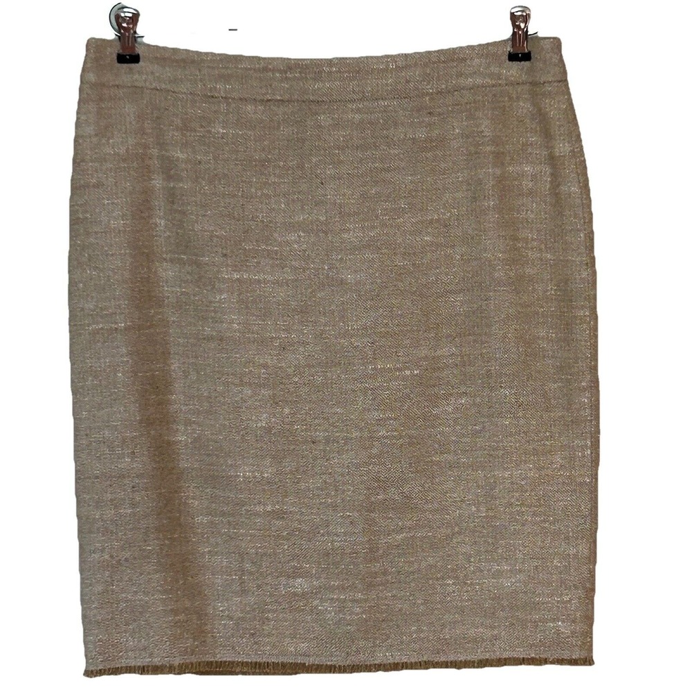 Escada Pencil Skirt Sz 40 US M Tan Tweed Fringe‎ Office Basic Capsule Business